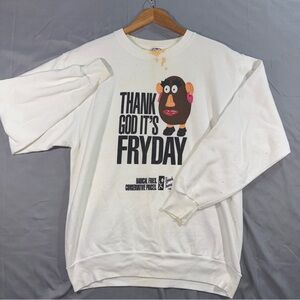 Vintage Anvil Sweatshirt Mens XL White Thank God Its Fryday Cartoon Graphic USA